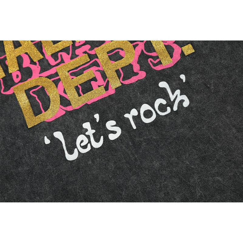 Gallery Dept T Shirts Dark Black Seat Printed Washed Distressed Short Sleeve